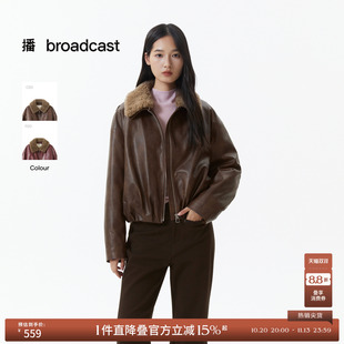【90白鸭绒】播冬翻领皮质感短款羽绒服女复古显瘦外套DDS4RD5242