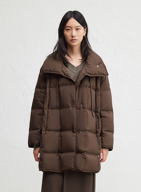 播商场同款保暖中长款高领方格绗缝24冬新款羽绒服女BDR4RD4122