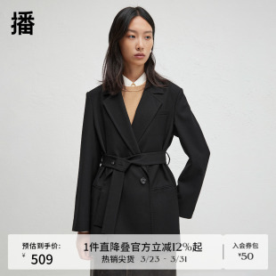 播商场同款 女24秋松弛感宽松外套BDR3XD1849 黑色正肩廓形西装