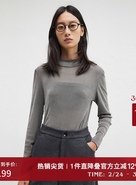 播商场同款半高领绒面正肩T恤内搭女冬新款修身打底衫BDR4YD3977