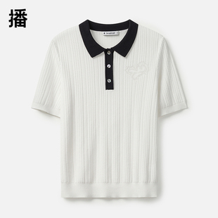 播商场同款 毛衣BDR8SD3382 Polo领航海撞色针织T恤女秋新提花薄款