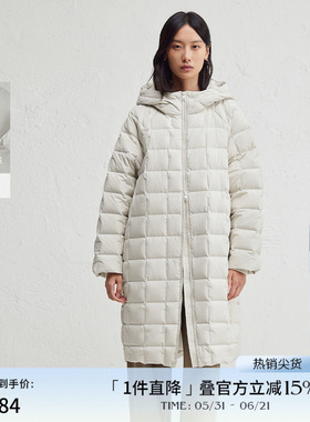播连帽宽松长款羽绒服女冬季小方格绗缝保暖外套DDR4RD5126