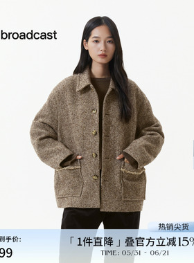播短款复古翻领毛呢外套女冬季宽松时髦上衣DDS4AD5122
