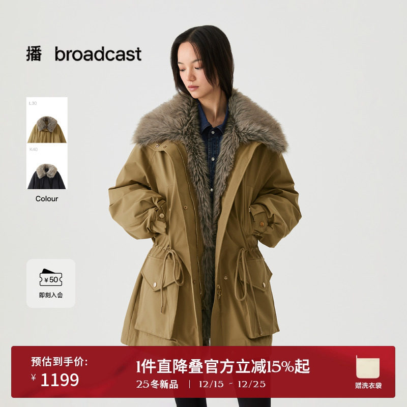 播复古工装毛领羽绒服女25冬季新款收腰短款派克外套DDS4RD5245