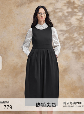 播黑色无袖连衣裙女2024夏季新款小个子叠穿森系长裙BDR2LD0643