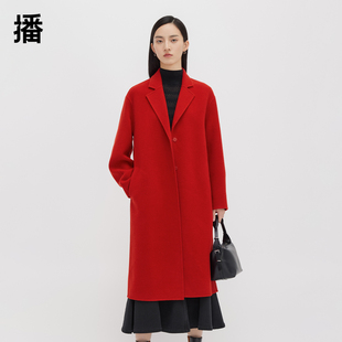 冬中长款 播100%羊毛呢外套女商场同款 驳领毛呢大衣BDQ4AD1750