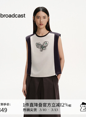 播商场同款美式轻薄圆领无袖T恤女夏季新款撞色上衣BDS2YD2529