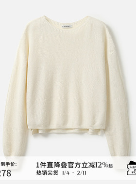 播商场同款软糯圆领薄款波嘻毛衣女春秋开叉下摆针织衫BDR8SD3387