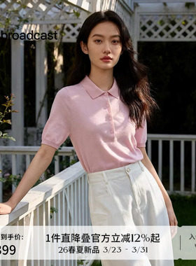 【醋酸山羊绒】播翻领针织衫女26夏新款短袖T恤POLO衫DDT2SD5627