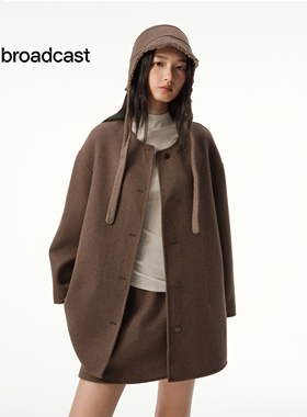 播时髦洋气灰色短款毛呢外套女25秋冬新款宽松上衣DDS4AD5116