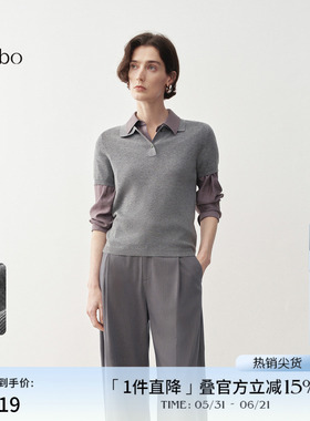 播 bo 商场同款POLO领针织短袖女春秋新品上衣BDS1SD1136