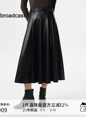 播商场同款简约复古半身裙女25秋季新款时髦百褶小皮裙BDS3BD3874