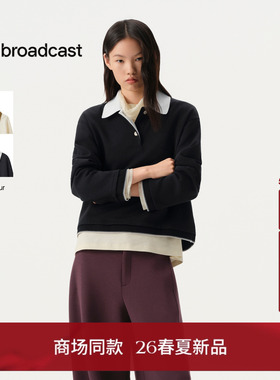 播商场同款撞色POLO领卫衣女26春季新品宽松上衣BDT1VD1226