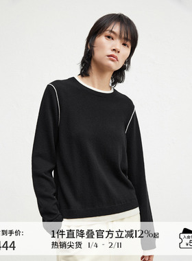 【100%羊毛】播商场同款假两件针织衫女24冬圆领上衣BDR4SD4006
