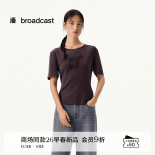 新款 T恤女26春季 别致上衣BDT1YD2908 小马印花休闲短袖 播商场同款