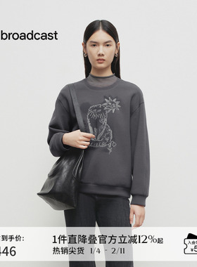 播商场同款灰色慵懒卫衣女25春季新款宽松圆领上衣女BDS1VD1569