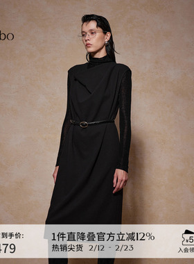 播 bo 商场同款法式醋酸收腰24冬新黑色连衣裙女BDR4LD2707