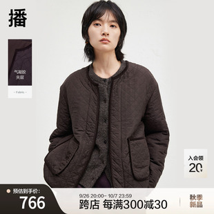 播轻薄简约肌理感圆领棉服外套女24冬新款 休闲简约上衣DDR4PD5151