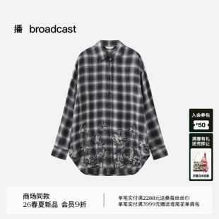 新款 女26春季 休闲翻领印花衬衣BDT1CD1343 宽松格纹衬衫 播商场同款