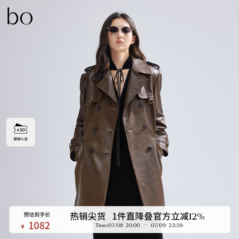播皮质翻领风衣女商场同款