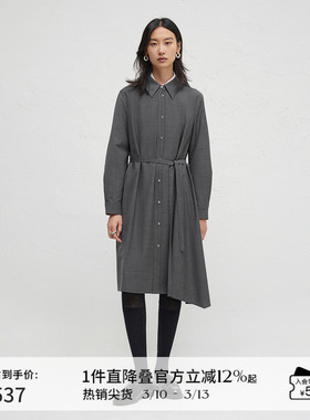播商场同款不对称收腰系带连衣裙女24秋通勤衬衫裙BDR3LD1979