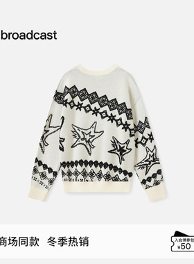 播商场同款休闲宽松提花羊毛针织衫女25冬新款软糯毛衣BDS4SD3704