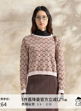【商场同款】播爱心格纹毛衣女商场同款时髦圆领针织衫BDR1SD0477