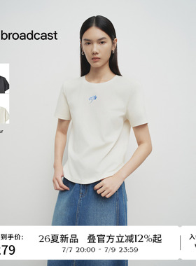 播26夏新品H型短袖T恤女圆领刺绣休闲上衣DDT2YD6049