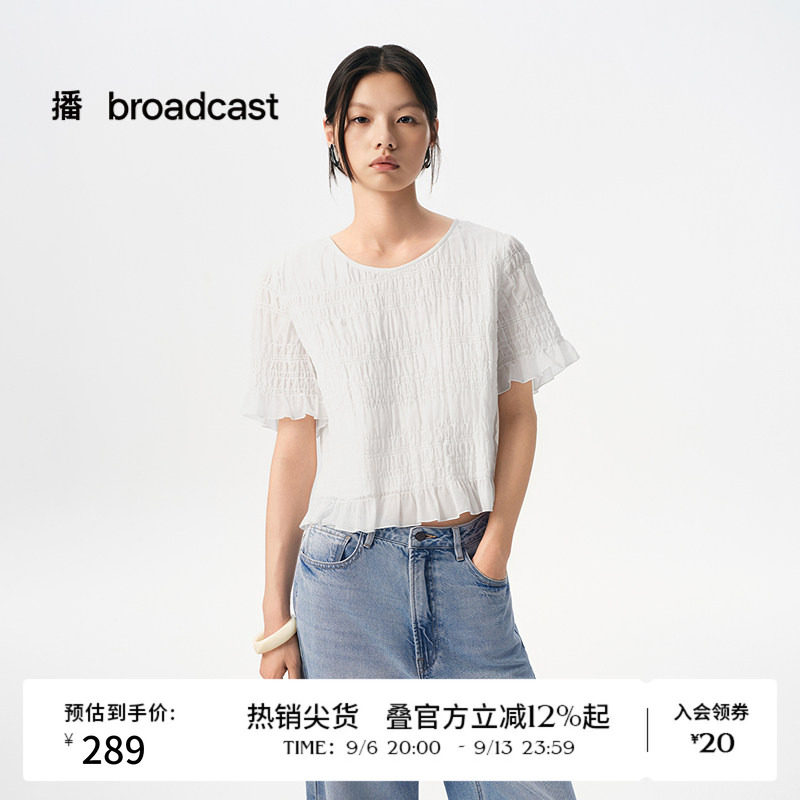播夏季纯棉花边短袖衬衫女休闲宽松洋气小衫DDS2HD5953图片