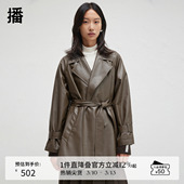 领皮衣女24秋收腰系带风衣BDR3FD3224 复古西装 播商场同款 美式
