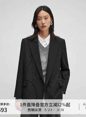 播商场同款刺绣印花休闲西服女24秋宽松西装外套BDR3XD1843