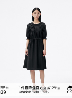 播春秋腰带装饰下摆卷边连衣裙女DDQ3LD5005