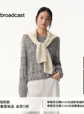 播商场同款宽松长袖镂空针织衫女26夏季新款慵懒上衣BDT2SD1507