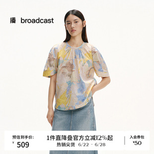 播商场同款夏日印花别致小衫女25新款休闲宽松短袖衬衫BDS2HD2184