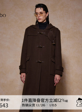播 bo 商场同款宽松牛角扣连帽领24冬羊毛呢大衣女BDR4AD2726
