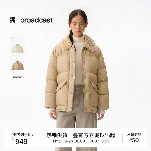 播毛边翻领宽松保暖外套