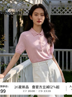 【醋酸山羊绒】播26夏新品翻领针织衫女短袖POLO衫DDT2SD5627
