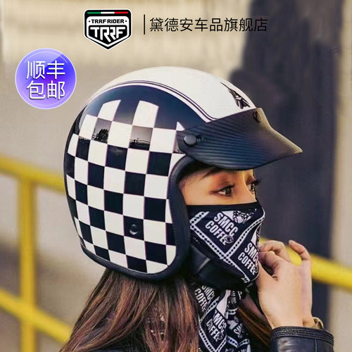 TRRF碳纤维复古头盔巡航哈雷半盔