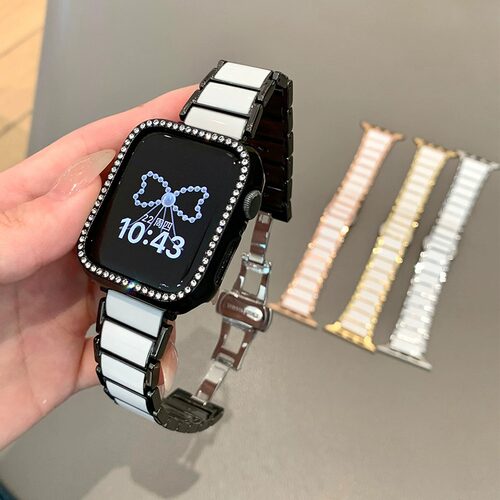 适用苹果watchS10 三珠蝴蝶扣实心watchS11 手表带