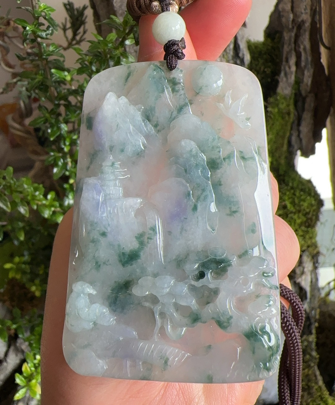 杨玉家缅甸天然A货翡翠冰糯种紫罗兰飘花山水大方牌挂件证书送礼