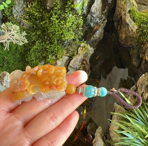 杨玉家天然黄龙玉冰种俏色福禄寿霸王貔貅车包钥匙挂件证书新品