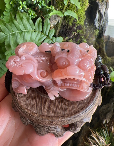 杨玉家天然黄龙玉冰种豆沙粉精雕霸王貔貅手把玩小摆件证书新品