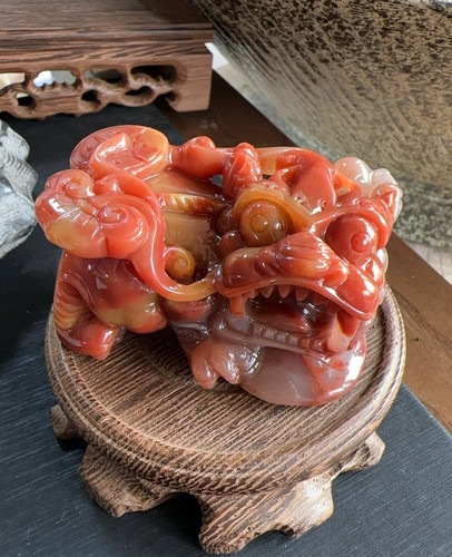 杨玉家天然黄龙玉福禄寿三色阴阳眼精雕霸王貔貅手把玩摆件证书新