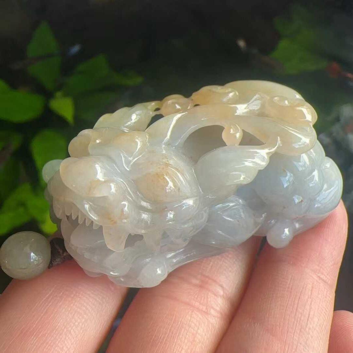 杨玉家缅甸天然A货黄翡翠洒金精雕春三彩貔貅手玩挂件证书配珠链