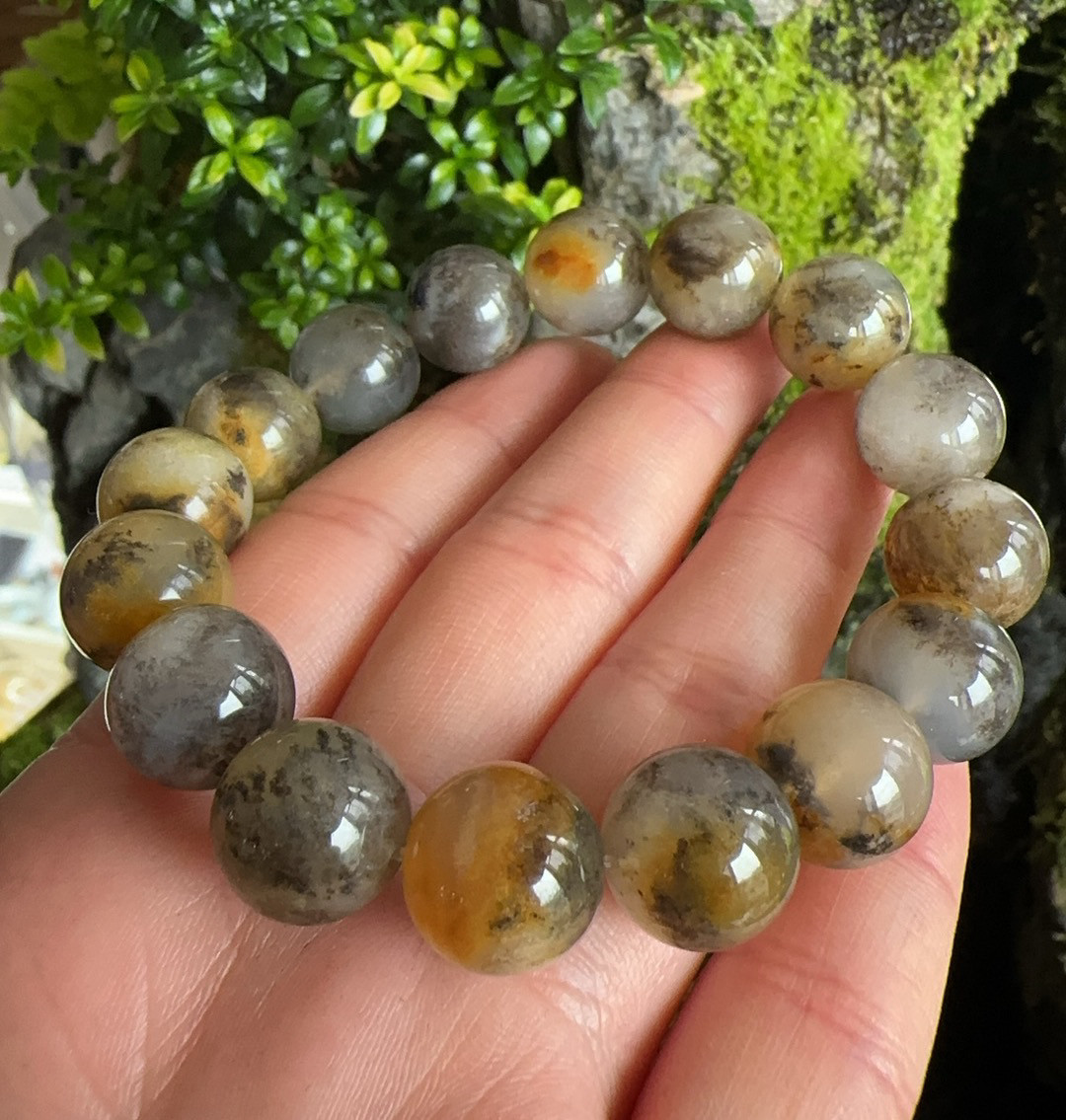 杨玉家云南天然黄龙玉水草花圆珠12MM加女士古风手串证书送礼新品