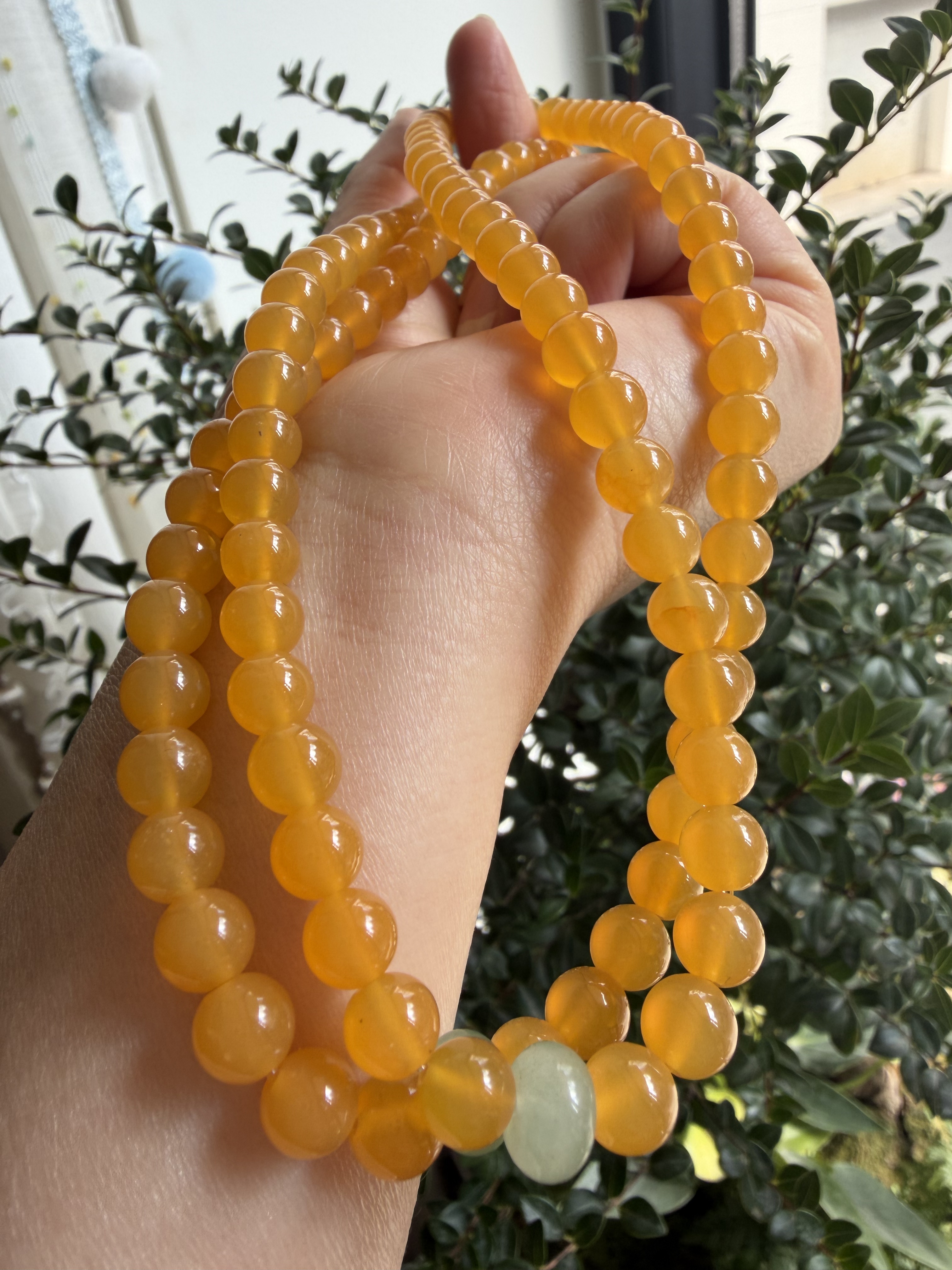 杨玉家天然黄龙玉缅黄老料高冰帝王黄6.8MM女士项链多圈手串证书