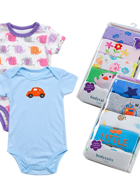 热销婴儿三角哈衣卡特短袖连体衣5件装爬服休闲新生儿秋款包屁衣