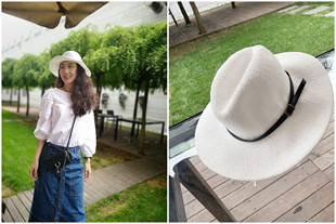 王妃梅根同款爵士帽草帽遮阳帽防晒帽沙滩帽可折叠白色礼帽出口