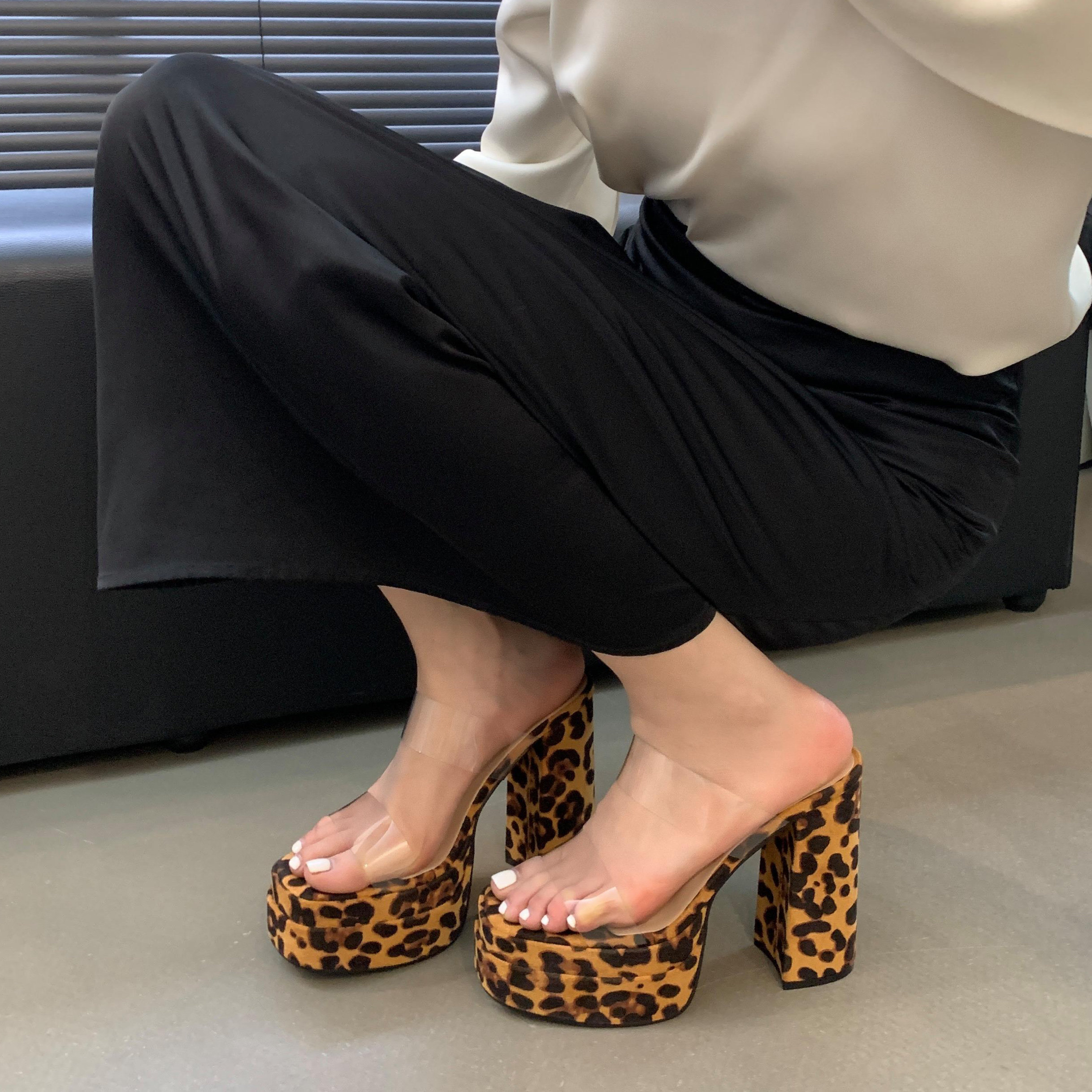 厚底凉拖鞋女夏季透明粗跟防水台恨天高潮小个子增高超高跟鞋凉鞋