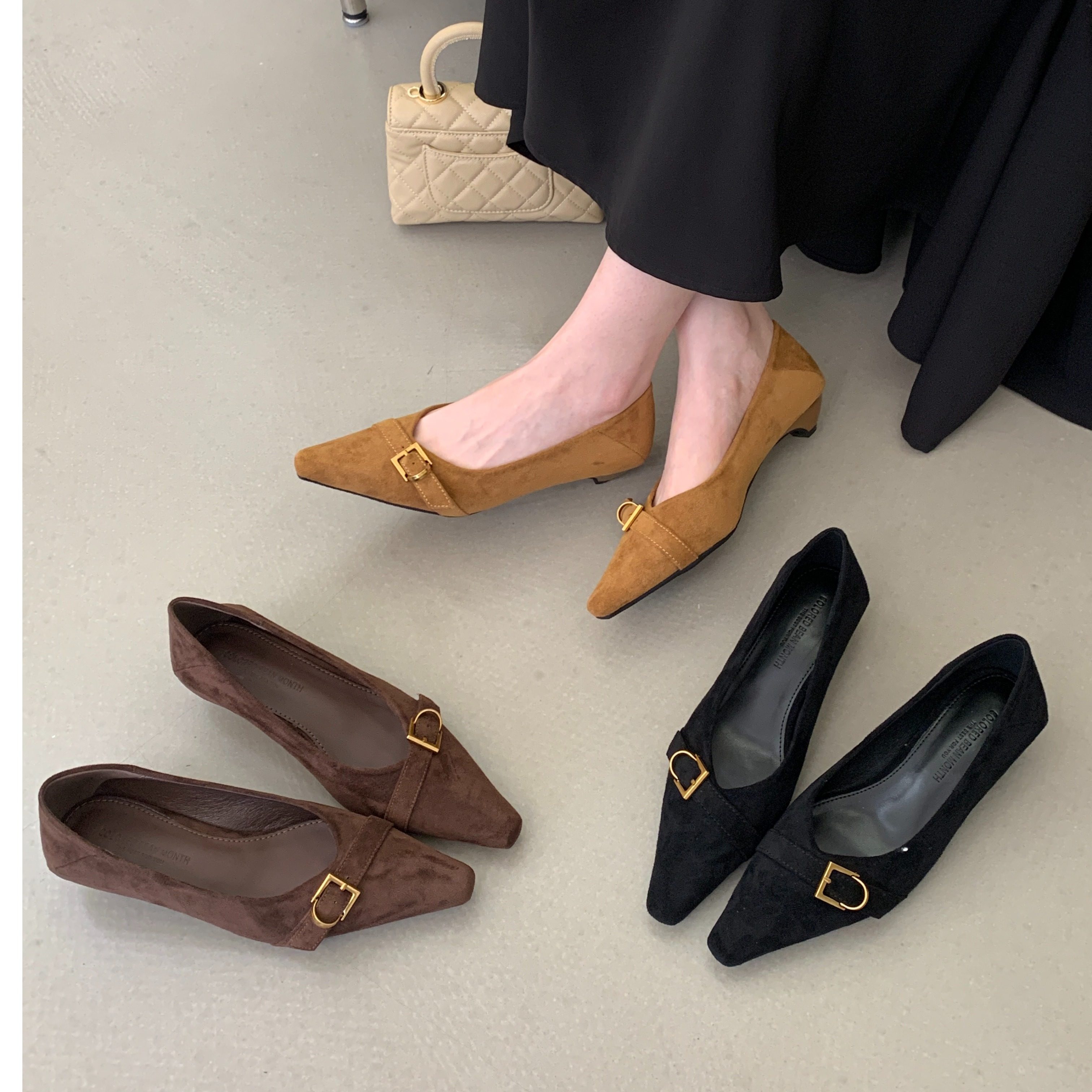 2026早春夏季新款高级感粗跟低跟方头浅口尖头豆豆鞋女皮带扣单鞋,女鞋,浅口单鞋,淘宝优惠券,粉丝福利购,淘宝优惠卷